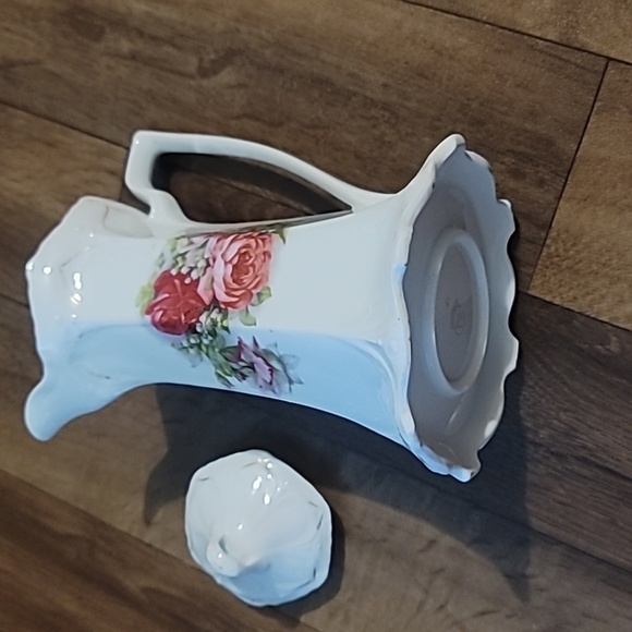 Antique Victorian Chocolate Pot German Porcelain PinkRoses Shabby Cottage Chic - Picture 3 of 7